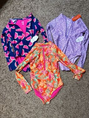 wonder nation Orange Floral Long-Sleeve One-Piece Swimsuit